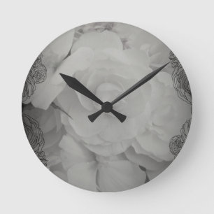 White Begonia Round Clock