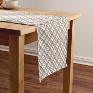 White beige black diagonal light chequered pattern short table runner