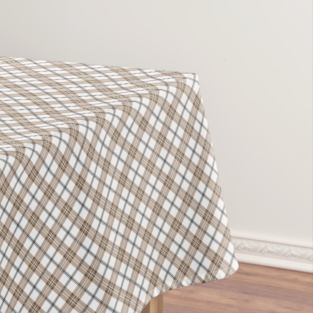 White beige black diagonal light chequered pattern tablecloth (In Situ)