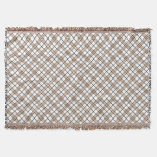 White beige black diagonal light chequered pattern throw blanket