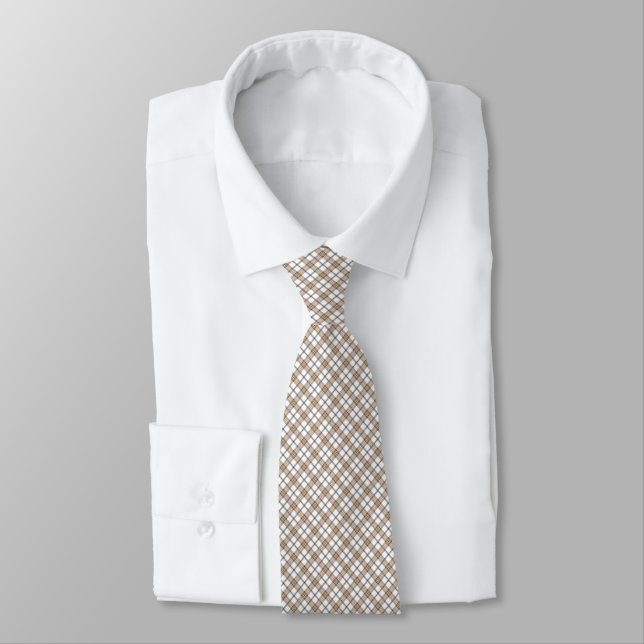 White beige black diagonal light chequered pattern tie (Tied)
