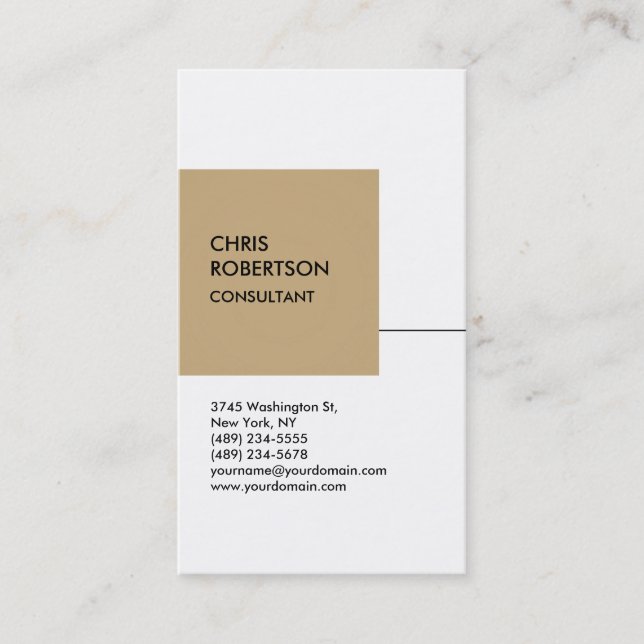 White Beige Cube Vertical Chic Business Card (Front)