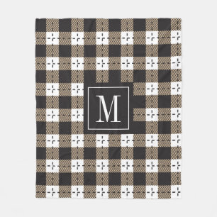 White beige & dark-purple plaid pattern fleece blanket