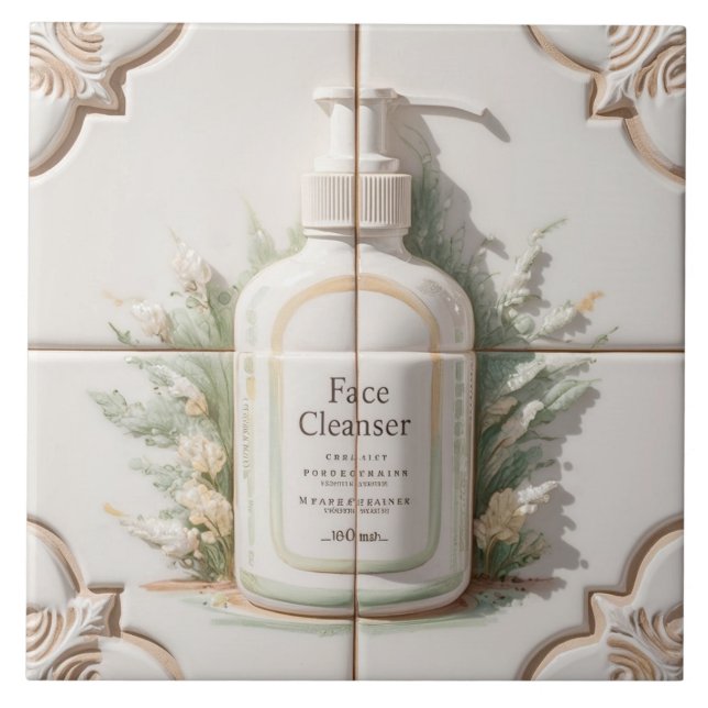 White Beige Facial Cleanser Bottle Funny Bathroom Tile (Front)