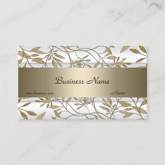 White Beige Floral Elegant Business Card 3 (Front)