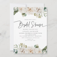 White Beige Floral Winter Greenery Bridal Shower