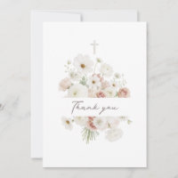 white beige flowers bouquet Baptism Thank you card