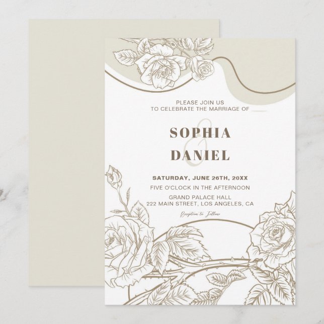 White & Beige Roses Wedding Invitation (Front/Back)