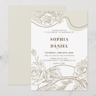 White & Beige Roses Wedding Invitation