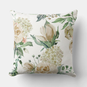 White/Beige Vintage Floral Pillow