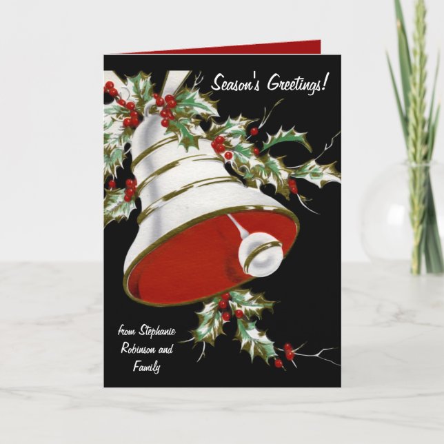 White Bell and Holly Personalised Christmas Cards (Front)