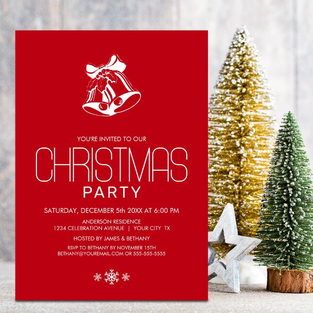White Bells Red Christmas Party Invitation (Creator Uploaded)
