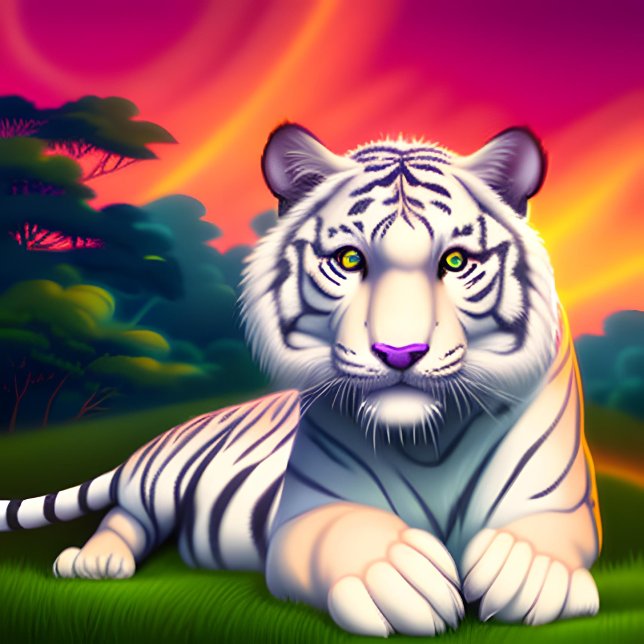 White Bengal Tiger against Sunset Backdrop Canvas Print (Creator Uploaded)