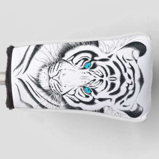 White Bengal Tiger Ink Art Golf Head Cover (Front)