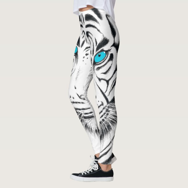 White Bengal Tiger Ink Art Leggings (Left)