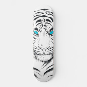White Bengal Tiger Ink Art Skateboard