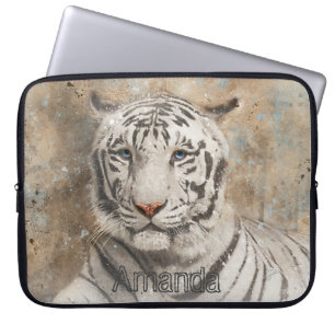 White Bengal Tiger Photography Modern Watercolor Laptop Sleeve