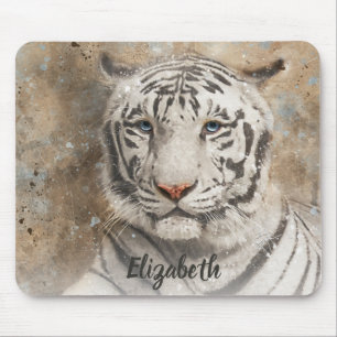 White Bengal Tiger Photography Modern Watercolor Mouse Mat