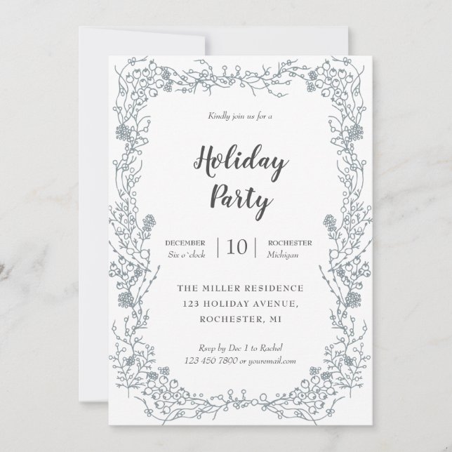 White Berries frame holiday party Invitation (Front)