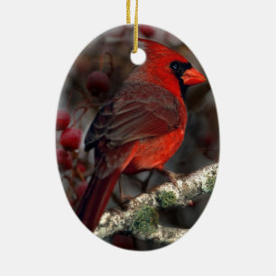 White Berries Primitive Christmas Red Cardinal Ceramic Tree Decoration