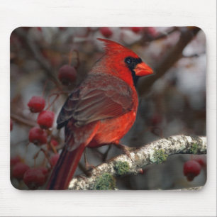 White Berries Primitive Christmas Red Cardinal Mouse Mat