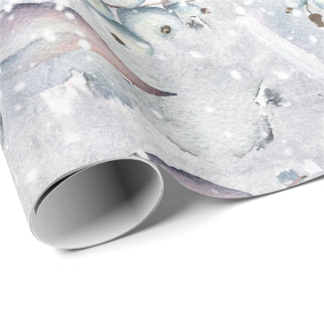 White Berries Snow scene with leaves, winter Wrapping Paper (Roll Corner)
