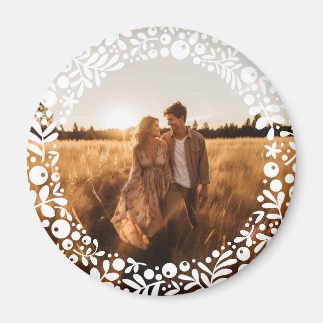 White Berry Border Frame Photo Magnet (Front)
