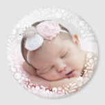 White Berry Framed Baby Photo Magnet<br><div class="desc">A circle of pretty,  graphic floral berries and leaves delicately frame your favourite baby photo to create a perfect keepsake or give as a gift to parents and grandparents.</div>