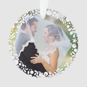 White Berry Framed Wedding Photo First Christmas Ornament