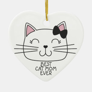 White best cat Mom ever with cute cartoon kitty Ceramic Tree Decoration