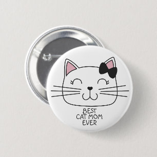 White best cat Mum ever with cute cartoon kitty 6 Cm Round Badge