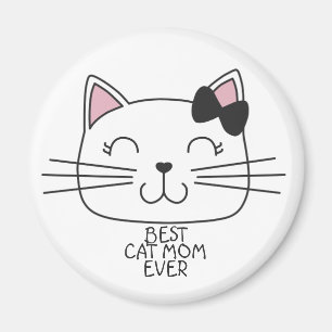 White best cat Mum ever with cute cartoon kitty Magnet