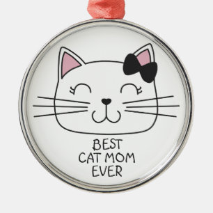 White best cat Mum ever with cute cartoon kitty Metal Tree Decoration