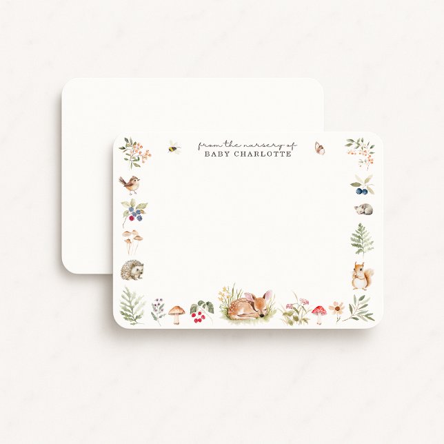 White BG, Woodland Nursery Stationery Note Card,  Announcement (Creator Uploaded)