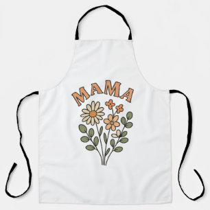 White Bib MAMA Apron with Retro Wildflower Bouquet