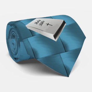 WHITe BIBLE -ON TEAL SQUARES  Tie