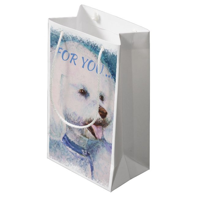 WHITE BICHON FRISE SMALL GIFT BAG (Front Angled)
