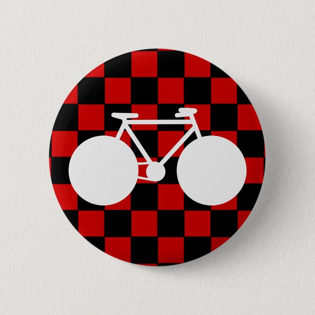 white bicycle chequered 6 cm round badge (Front)