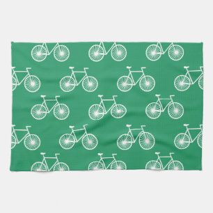 White Bicycle, Cycling Pattern; Kelly Green Tea Towel