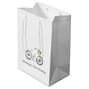 White Bicycle HAPPY BIRTHDAY Flower Basket Fun Medium Gift Bag