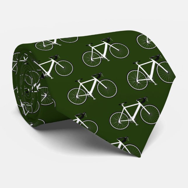 White Bicycle On Forest Green Tie (Rolled)