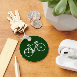 White Bicycle on Green Key Ring