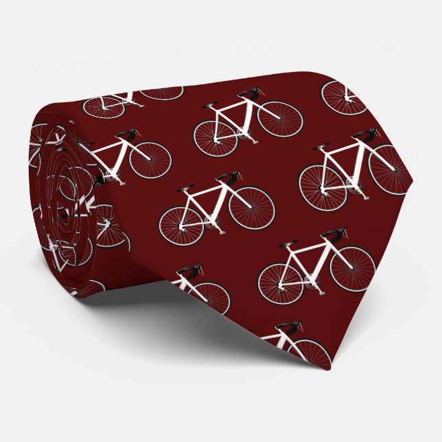 White Bicycle On Maroon  Tie (Rolled)