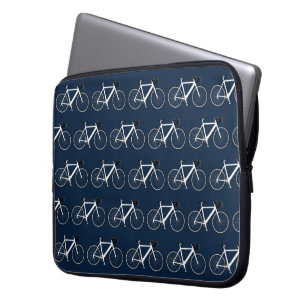 White Bicycle On Navy Blue Laptop Sleeve