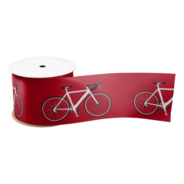 White Bicycle on Red Satin Ribbon (Spool)