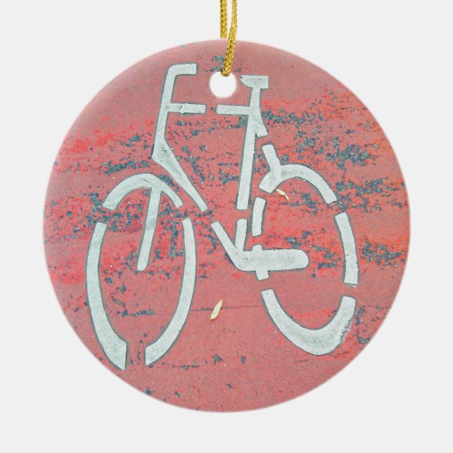 White Bicycle Red Street, Traffic Sign Bicycles Ceramic Tree Decoration (Front)
