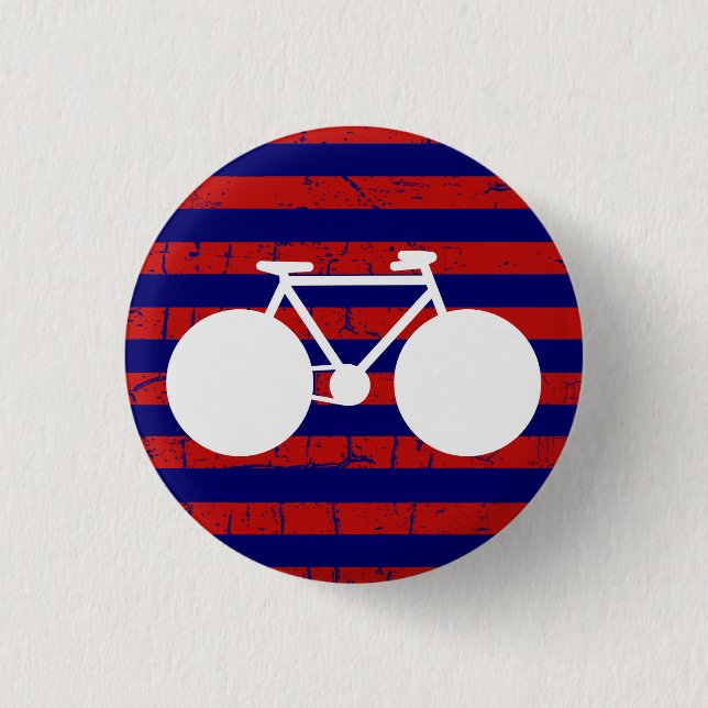 white bicycle striped 3 cm round badge (Front)