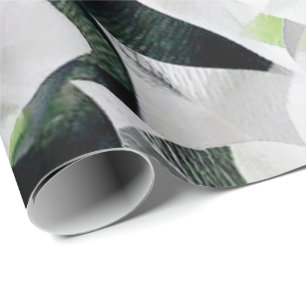 White Big Flowers Green Greenery Gray Minimal VIP Wrapping Paper