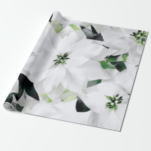 White Big Flowers Green Greenery Wedding Bridal Wrapping Paper