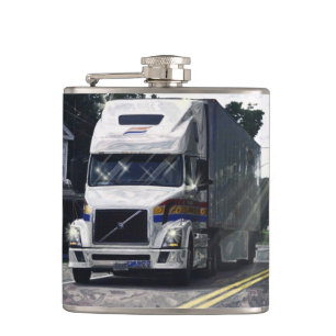 White Big Rig Truckers Lorry & Highway Truckers Hip Flask